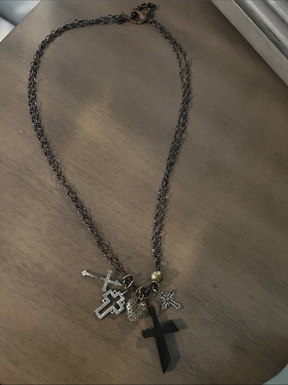 Lucky brand Layered Cross Pendant Necklace in Gunmetal Brown